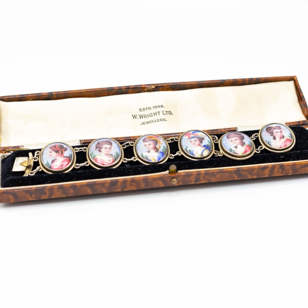 Antique portrait painting bracelet in sterling silver